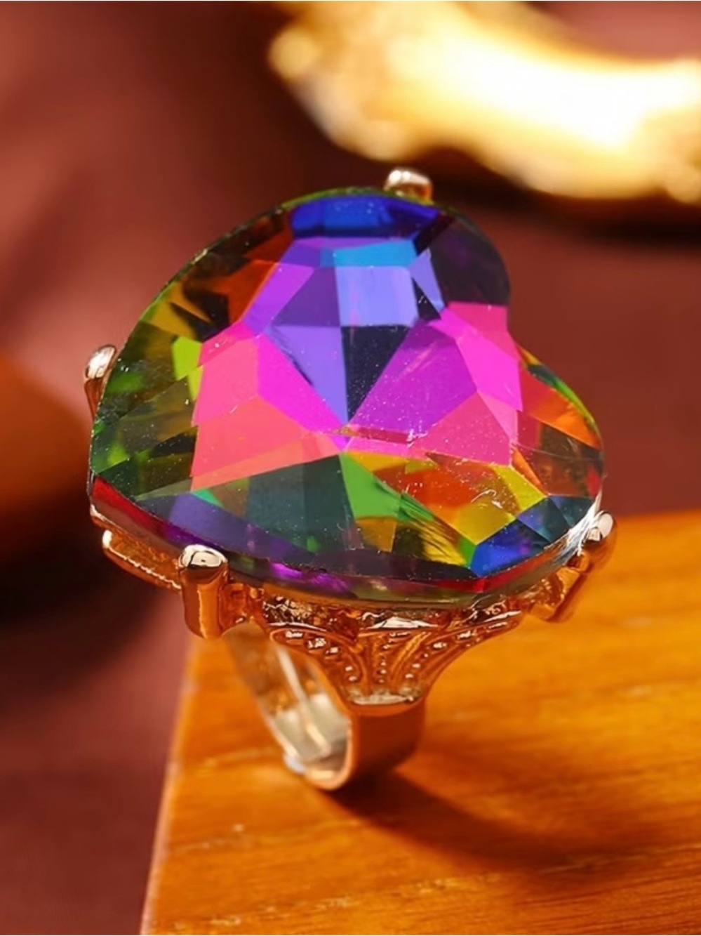 Multicolor Heart Crystal Statement Ring